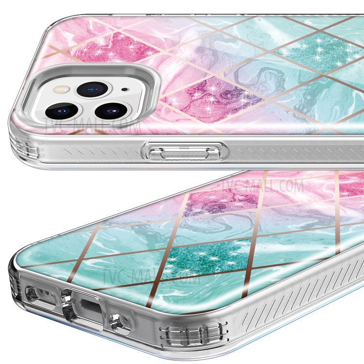 TPU Electroplating Phone Cover Case with Pattern Printing for iPhone 12/12 Pro - Pink/Green Geometry-3