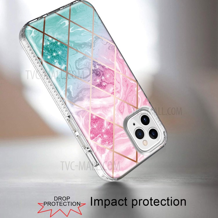 TPU Electroplating Phone Cover Case with Pattern Printing for iPhone 12/12 Pro - Pink/Green Geometry-4