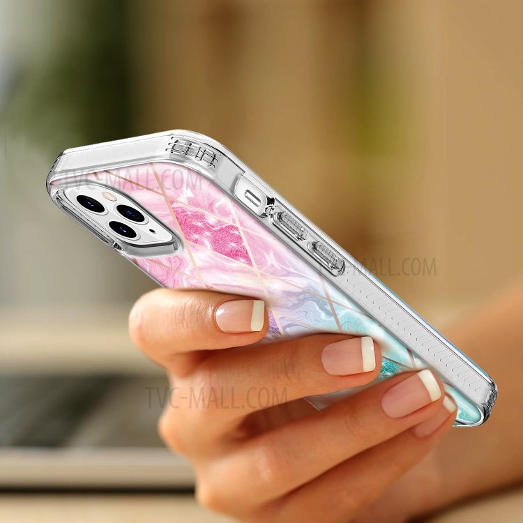 TPU Electroplating Phone Cover Case with Pattern Printing for iPhone 12/12 Pro - Pink/Green Geometry-5
