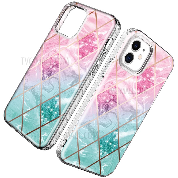 Pattern Printing Electroplating Phone Cover Case for iPhone 12 mini - Pink/Green Geometry-2