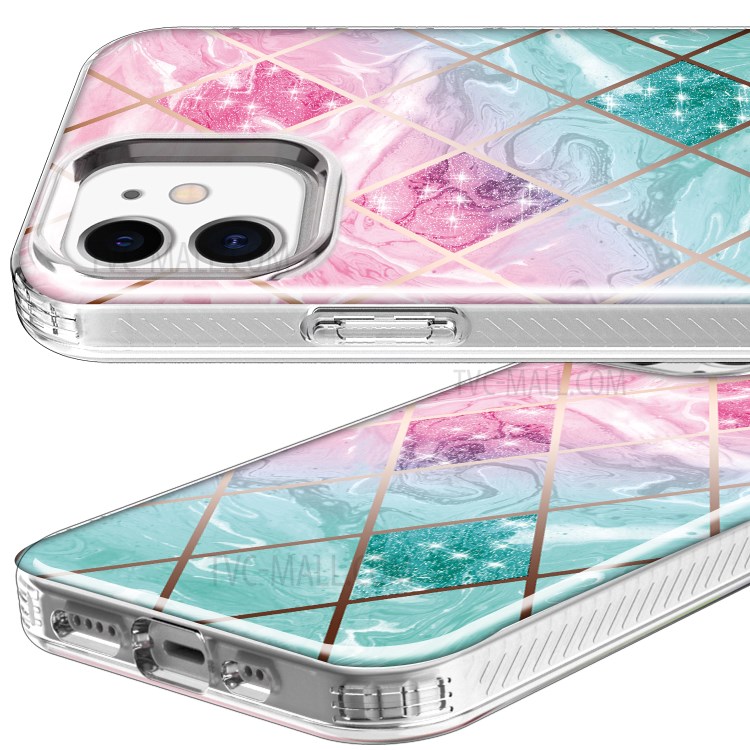Pattern Printing Electroplating Phone Cover Case for iPhone 12 mini - Pink/Green Geometry-3