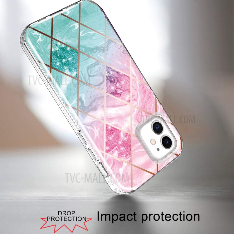 Pattern Printing Electroplating Phone Cover Case for iPhone 12 mini - Pink/Green Geometry-4