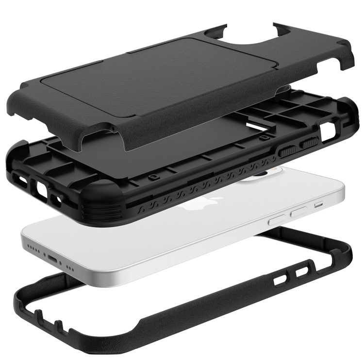Acrylic Card Holder and Hidden Mirror Shockproof Protective Cover for iPhone 12 Pro Max - Black-2