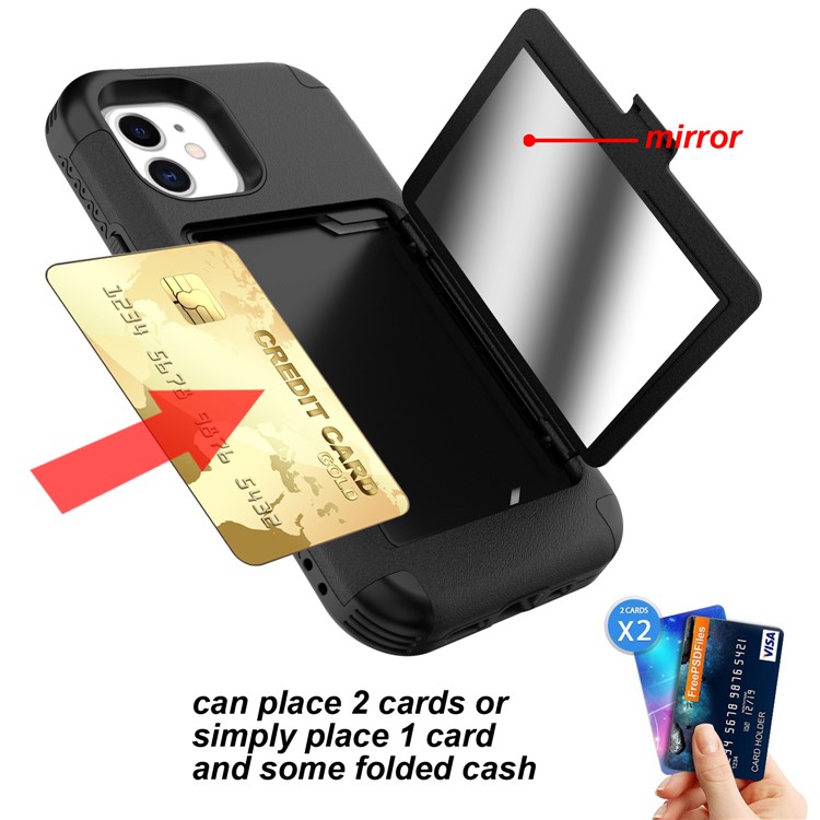 Acrylic Card Holder and Hidden Mirror Shockproof Protective Cover for iPhone 12 Pro Max - Black-3