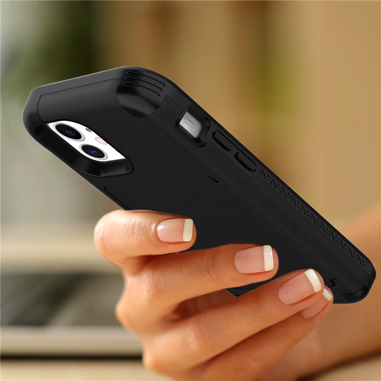 Acrylic Card Holder and Hidden Mirror Shockproof Protective Cover for iPhone 12 Pro Max - Black-4
