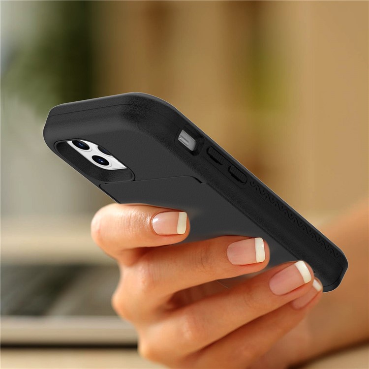 Acrylic + PC+TPU Protective Cover with Card Holder and Hidden Mirror for iPhone 12/12 Pro - Black-5