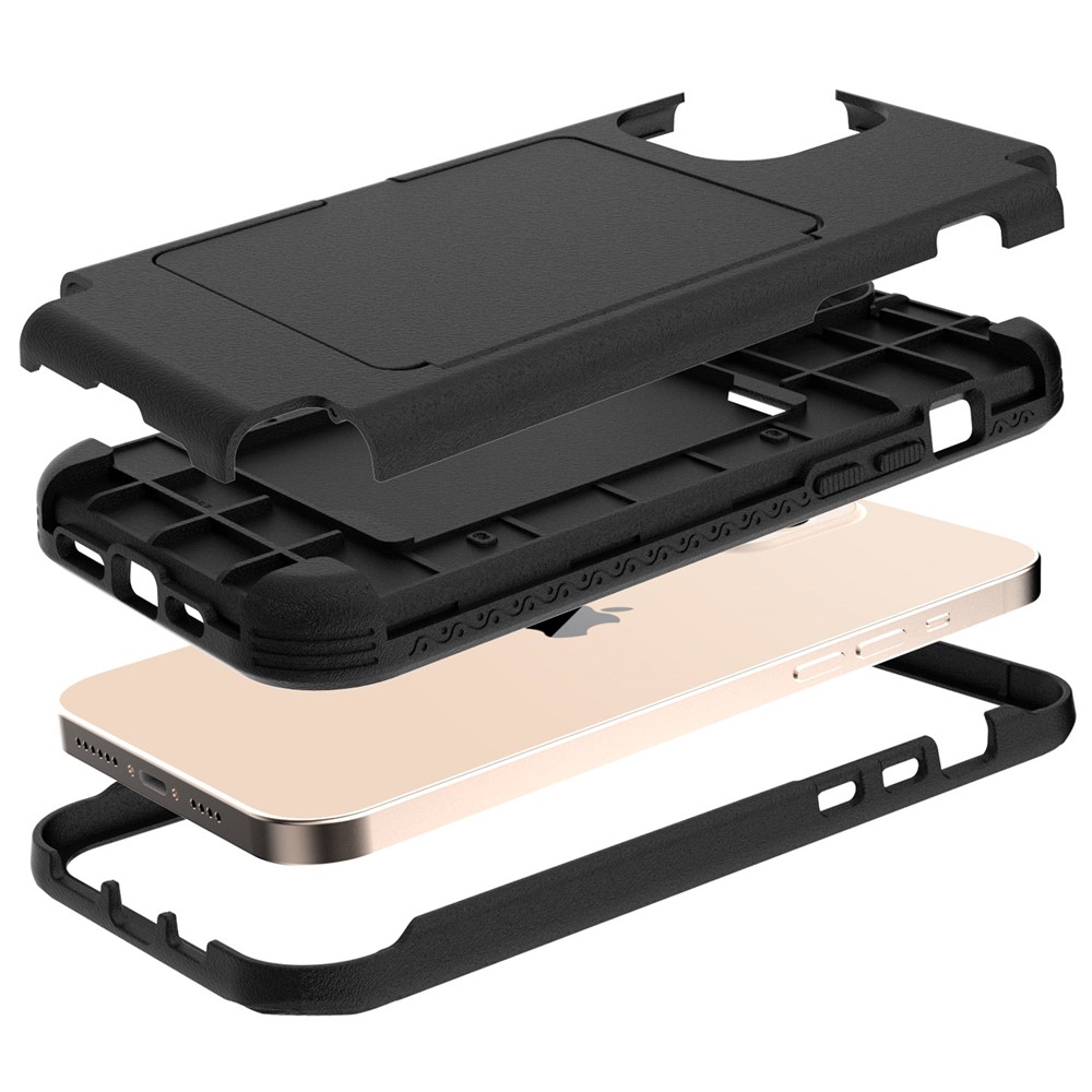 Shockproof PC+TPU Protective Cover with Card Holder and Hidden Mirror for iPhone 12 Pro Max - Black-2
