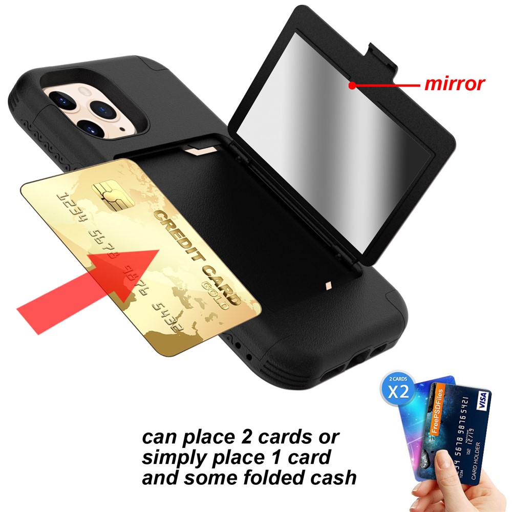 Shockproof PC+TPU Protective Cover with Card Holder and Hidden Mirror for iPhone 12 Pro Max - Black-3