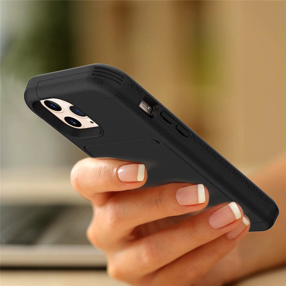 Shockproof PC+TPU Protective Cover with Card Holder and Hidden Mirror for iPhone 12 Pro Max - Black-4