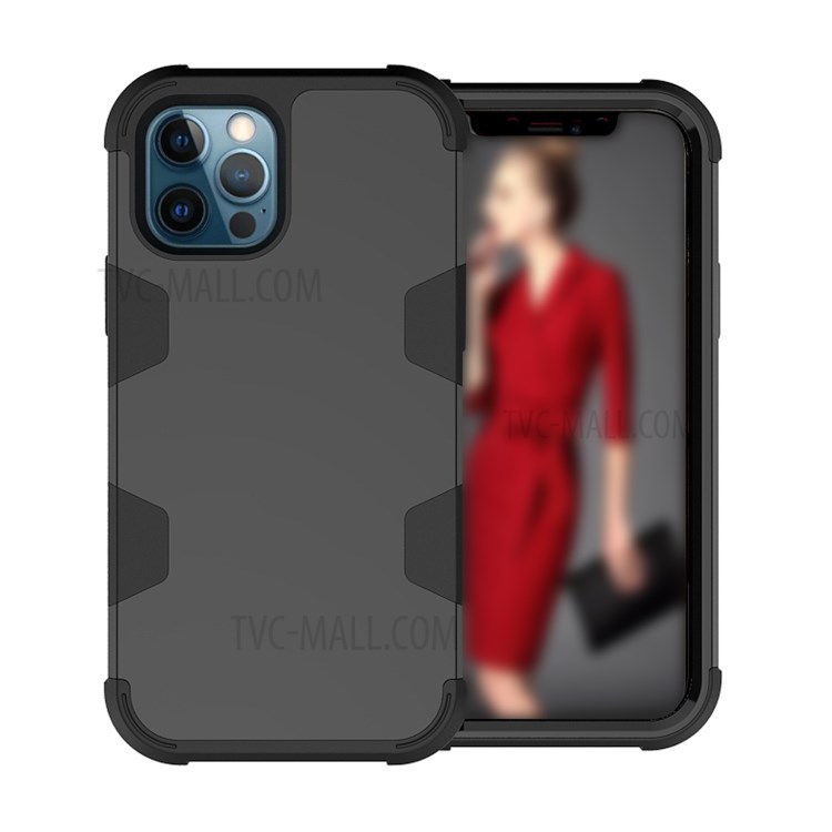 Shockproof Anti-dust PC Silicone Hybrid Case for iPhone 12 Pro Max Cover - Black-1