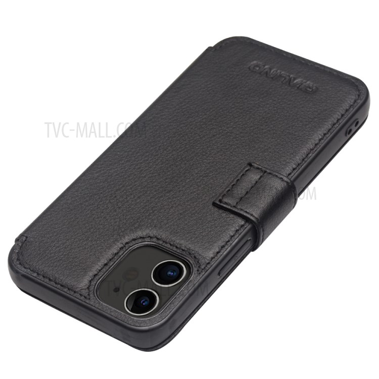 QIALINO Commercial Magnetic Clasp Top Cowhide Leather Shell for iPhone 12 Pro/12 Cover - Black-3
