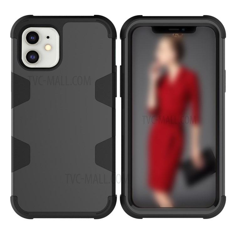 Shockproof Anti-dust PC Silicone Hybrid Shell for iPhone 12/12 Pro Case - Black-1