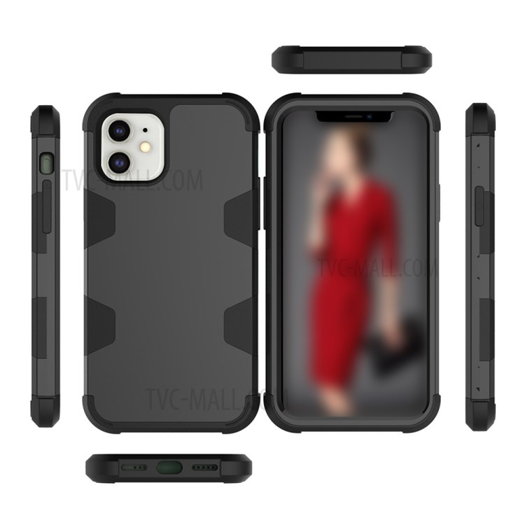 Shockproof Anti-dust PC Silicone Hybrid Shell for iPhone 12/12 Pro Case - Black-4