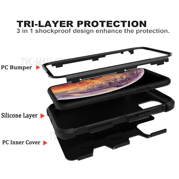 Shockproof Anti-dust PC Silicone Hybrid Shell for iPhone 12/12 Pro Case - Black-5