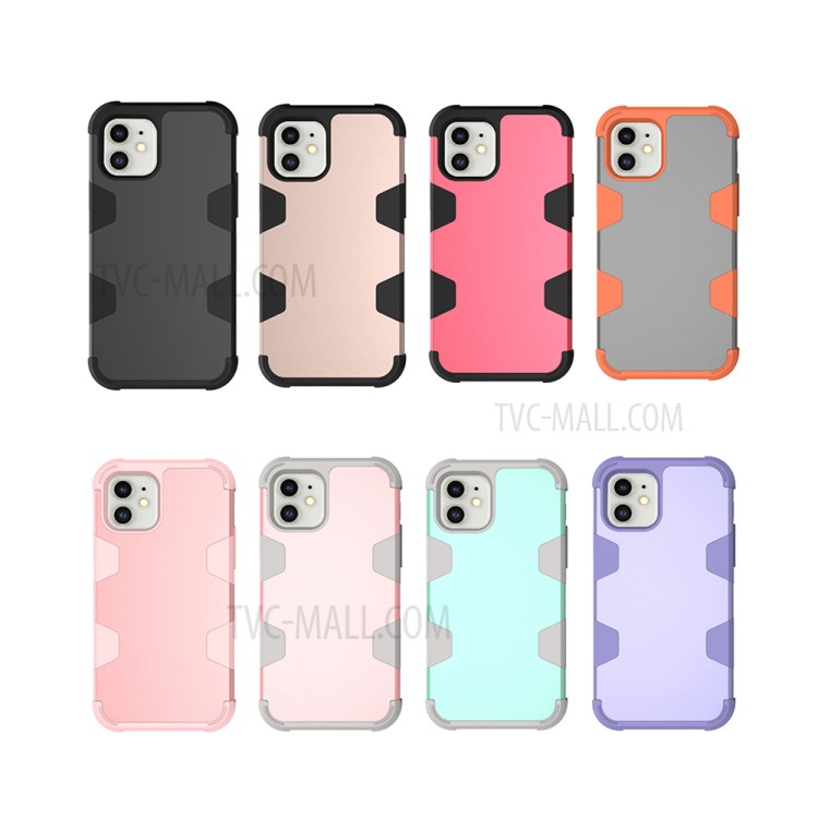 Shockproof Anti-dust PC Silicone Hybrid Shell for iPhone 12/12 Pro Case - Black-7