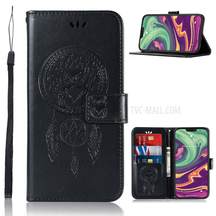 Imprinted Dream Catcher Owl Leather Wallet Case for iPhone 12 Pro / 12 6.1 inch - Black-1