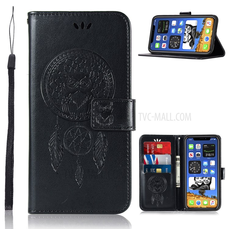 Imprinted Dream Catcher Owl Wallet Leather Cover for iPhone 12 mini 5.4 inch - Black-1