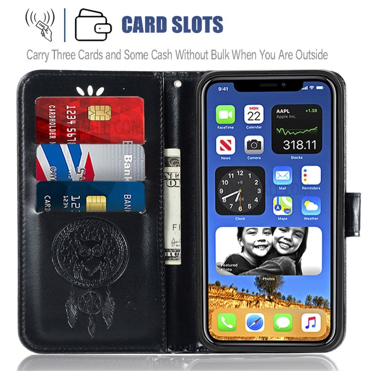 Imprinted Dream Catcher Owl Wallet Leather Cover for iPhone 12 mini 5.4 inch - Black-6