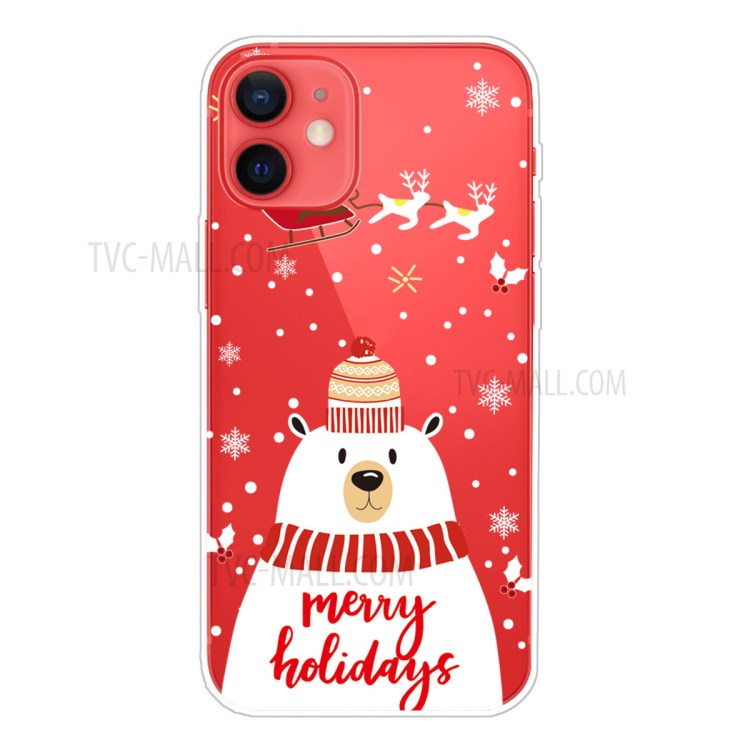 Christmas Elements Painting TPU Cell Phone Case for iPhone 12 mini - Polar Bear with Scarf-1