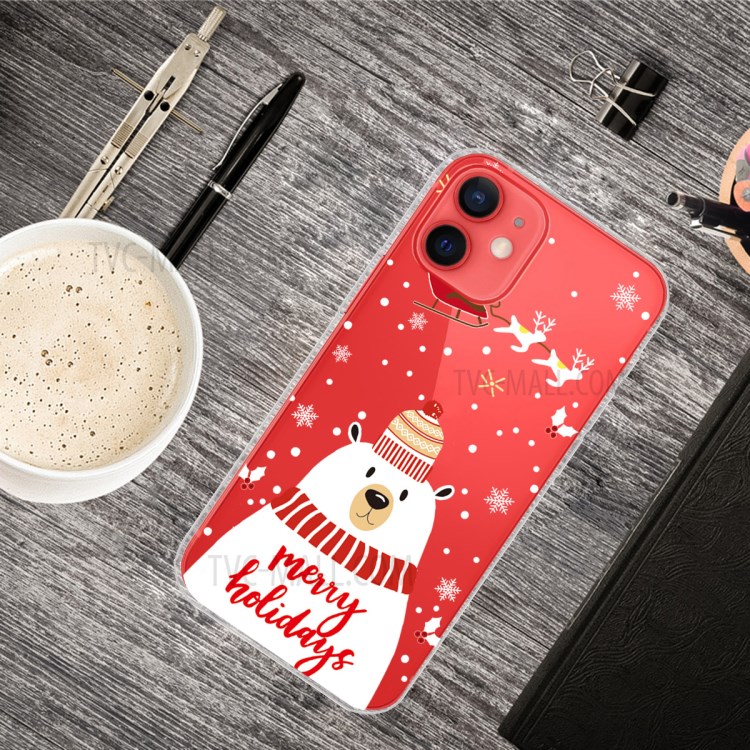 Christmas Elements Painting TPU Cell Phone Case for iPhone 12 mini - Polar Bear with Scarf-2