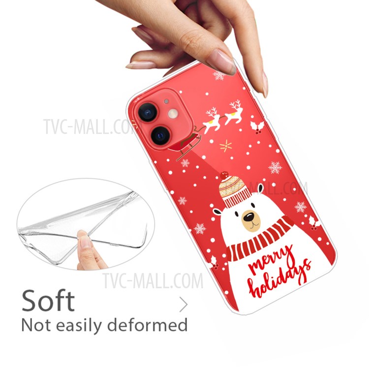 Christmas Elements Painting TPU Cell Phone Case for iPhone 12 mini - Polar Bear with Scarf-3