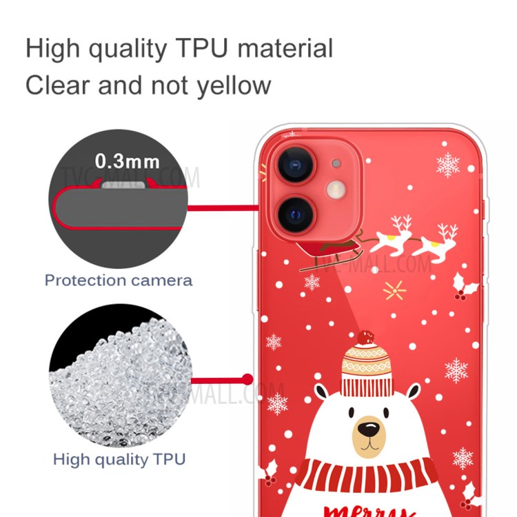 Christmas Elements Painting TPU Cell Phone Case for iPhone 12 mini - Polar Bear with Scarf-4