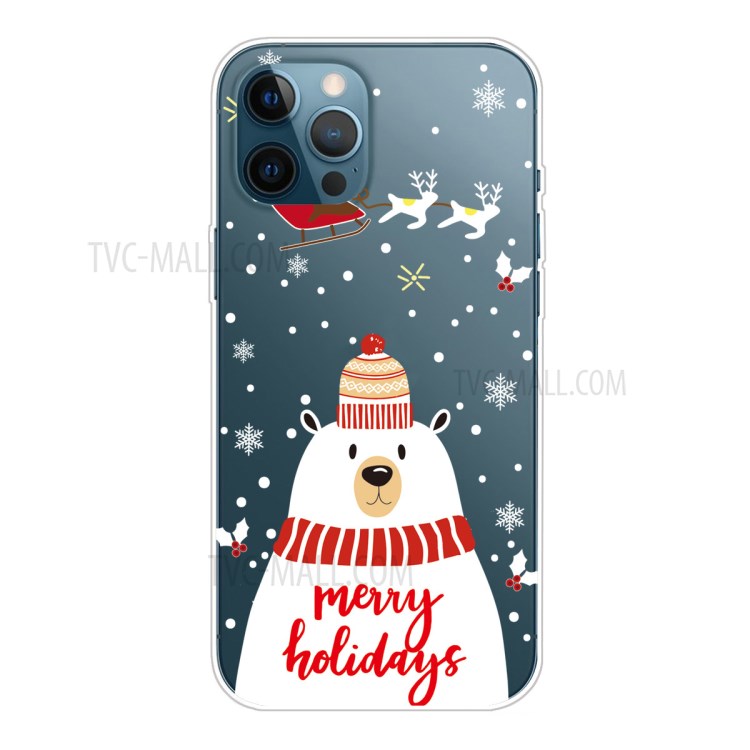 IMD Christmas Pattern + TPU Cell Phone Case for iPhone 12 Pro Max - Polar Bear with Scarf-1