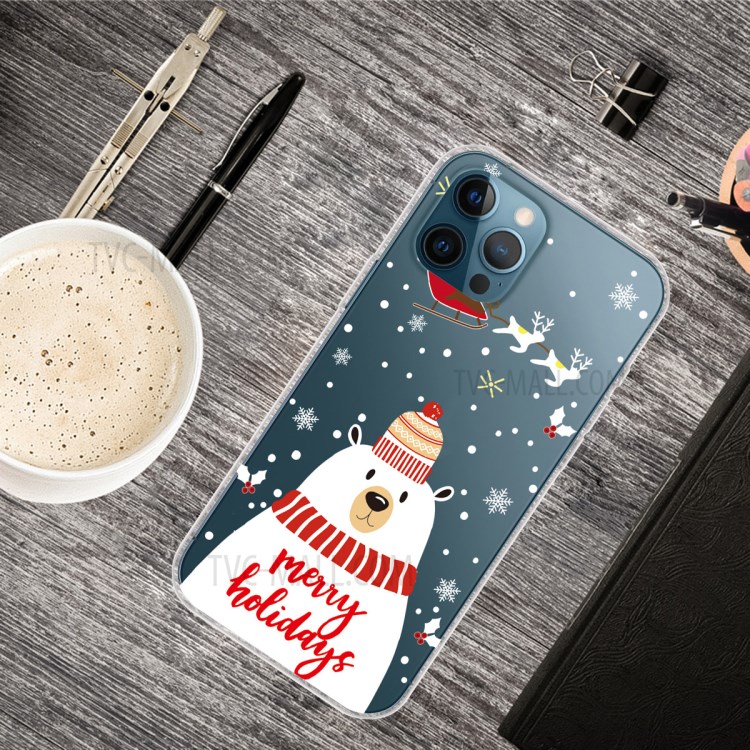 IMD Christmas Pattern + TPU Cell Phone Case for iPhone 12 Pro Max - Polar Bear with Scarf-2