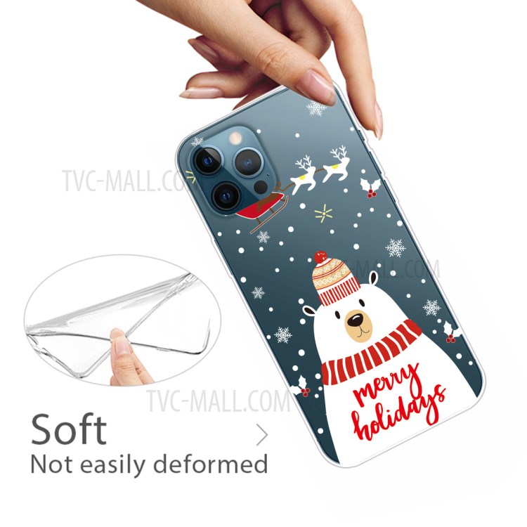 IMD Christmas Pattern + TPU Cell Phone Case for iPhone 12 Pro Max - Polar Bear with Scarf-3