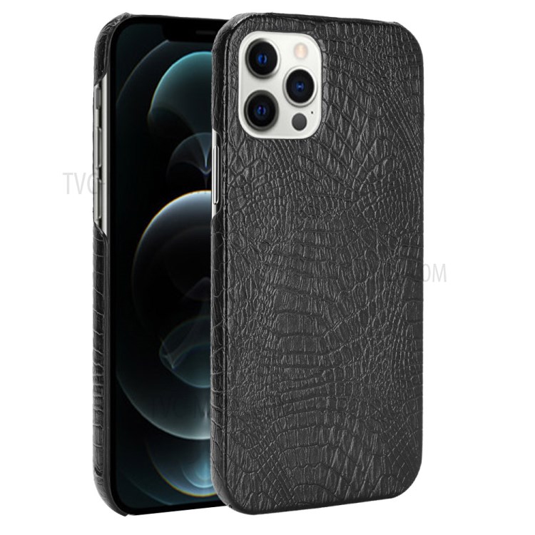 Crocodile Texture PU Leather Coated Plastic Phone Case for iPhone 12 Pro Max - Black-1