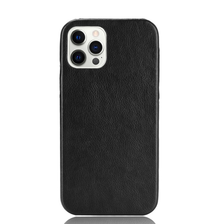 Litchi Skin Leather Coated PC Phone Shell for iPhone 12 Pro / iPhone 12 - Black-1