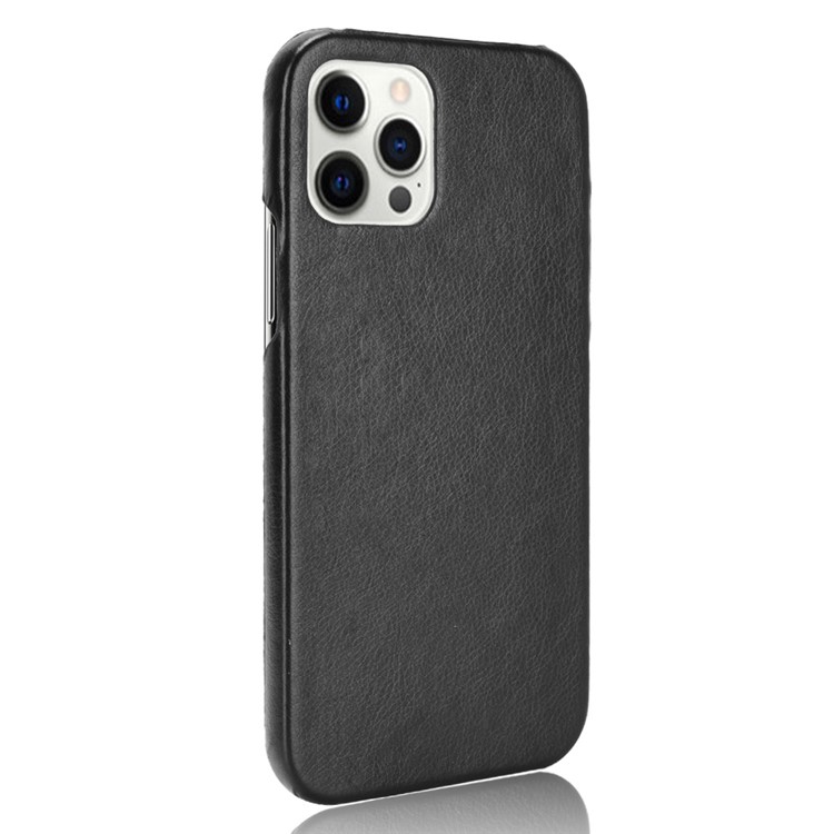 Litchi Skin Leather Coated PC Phone Shell for iPhone 12 Pro / iPhone 12 - Black-2