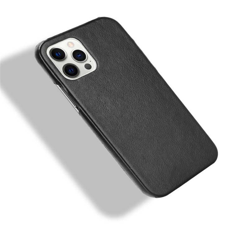 Litchi Skin Leather Coated PC Phone Shell for iPhone 12 Pro / iPhone 12 - Black-3