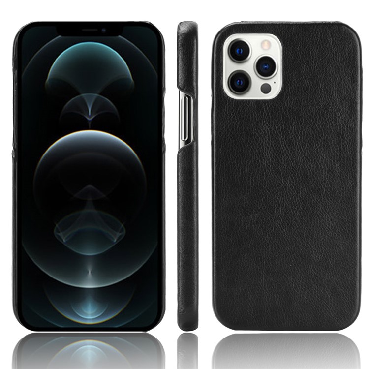 Litchi Skin Leather Coated PC Phone Shell for iPhone 12 Pro / iPhone 12 - Black-4