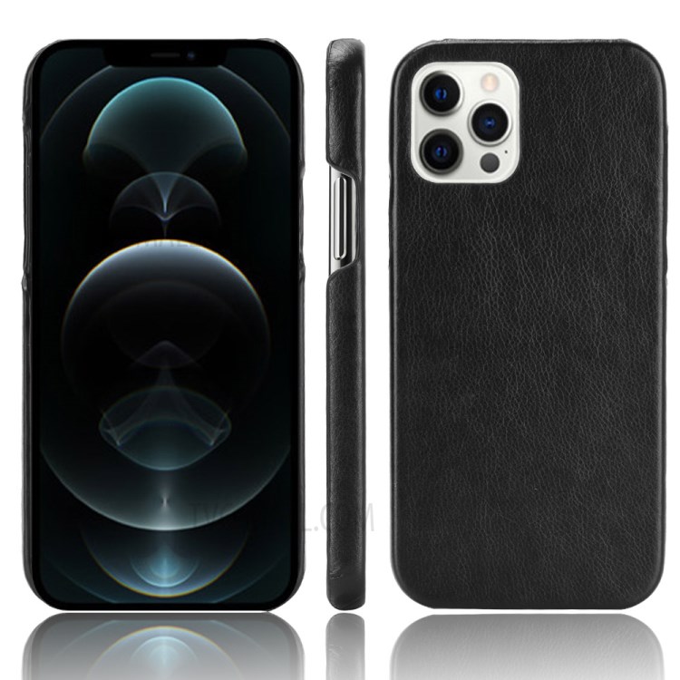 Litchi Skin Leather Coated PC Phone Shell for iPhone 12 Pro Max - Black-4