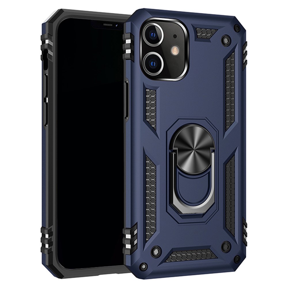 Armor Shockproof Phone Shell PC TPU Hybrid Case with Kickstand for iPhone 12 mini - Blue
