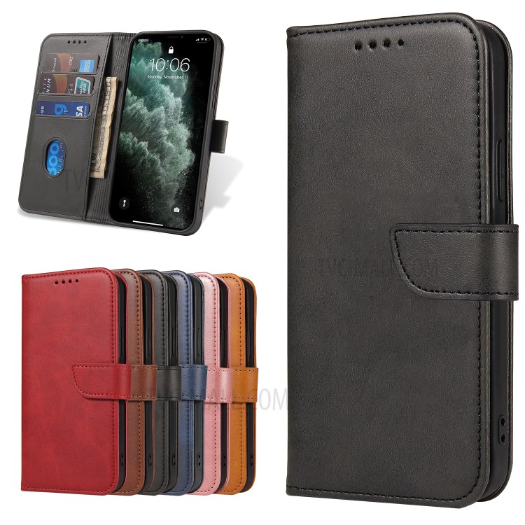 Skin-Touched Magnetic Buckle Wallet Leather Phone Case for iPhone 12/12 Pro - Black-9