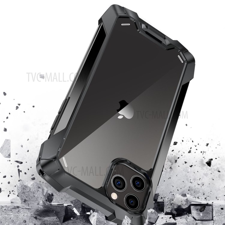R-JUST Acrylic Back + TPU + Metal Shockproof Case for iPhone 12 Pro Max - Black-2