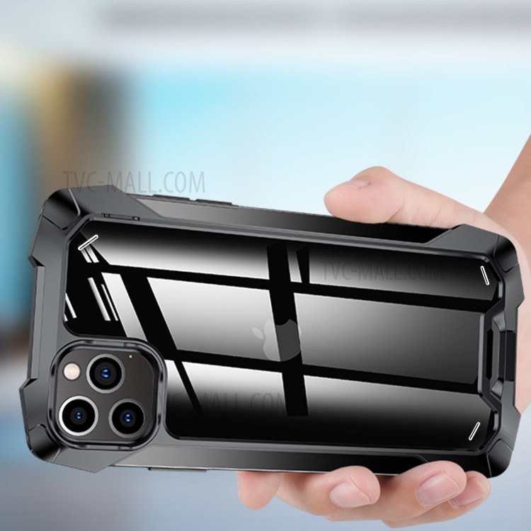 R-JUST Acrylic Back + TPU + Metal Shockproof Case for iPhone 12 Pro Max - Black-4