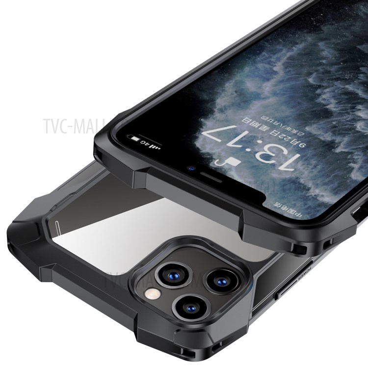 R-JUST Acrylic Back + TPU + Metal Shockproof Case for iPhone 12 Pro Max - Black-5