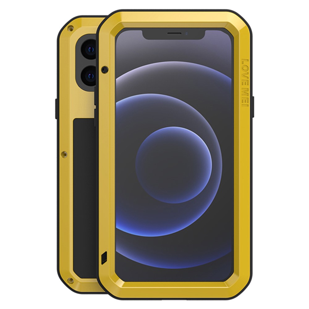 LOVE MEI Shockproof Dropproof Dustproof Case with Temepered Glass Film for iPhone 12 mini Protector Shell - Yellow