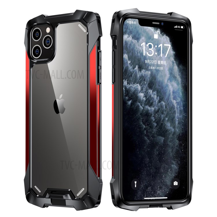 R-JUST Acrylic Back + TPU + Metal Shockproof Shell for iPhone 12 Pro/12 Case - Red-1