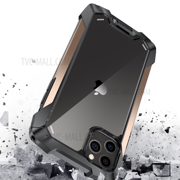 R-JUST Acrylic Back + TPU + Metal Shockproof Shell for iPhone 12 Pro/12 Case - Gold-2