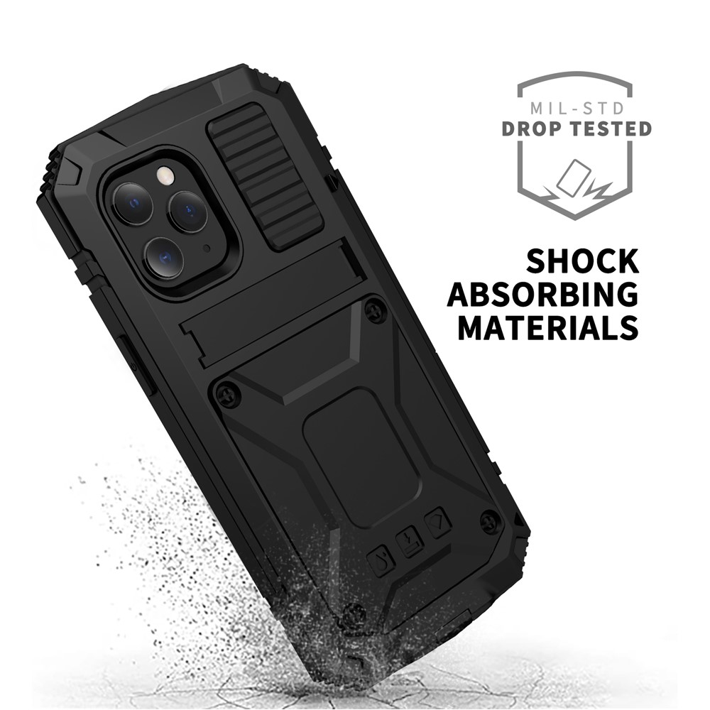 R-JUST Shockproof Dustproof Waterproof Protective Case for iPhone 12 Pro/12 Kickstand Shell - Black-2