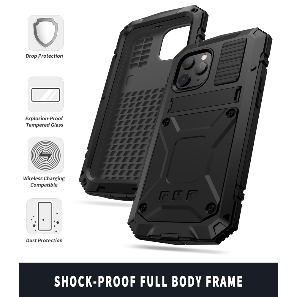 R-just Just Shocksproof à Prova D'água à Prova D'água de Proteção à Prova D'água Para Iphone 12 Pro/12 Kickstand Shell - Preto