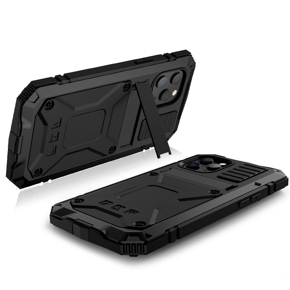 R-JUST Shockproof Dustproof Waterproof Protective Case for iPhone 12 Pro/12 Kickstand Shell - Black-4