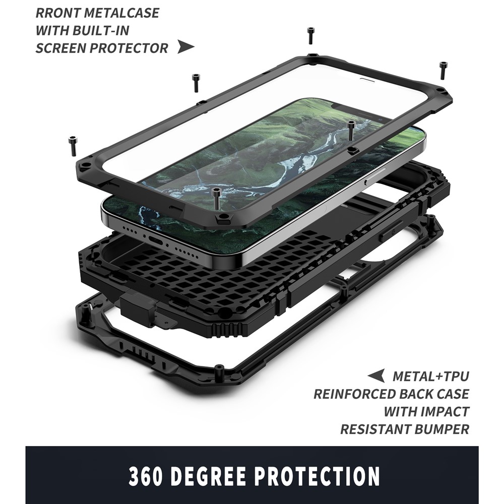 R-JUST Shockproof Dustproof Waterproof Protective Case for iPhone 12 Pro/12 Kickstand Shell - Black-5