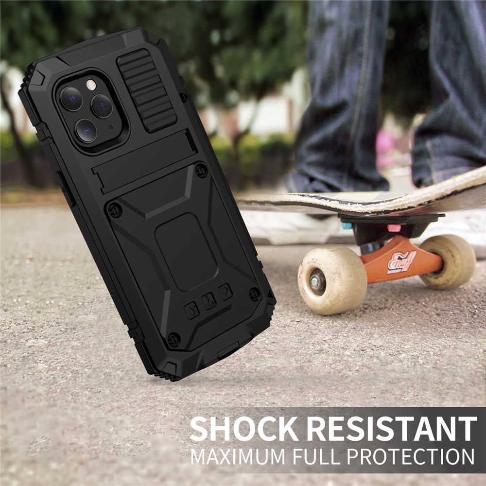R-JUST Shockproof Dustproof Waterproof Protective Case for iPhone 12 Pro/12 Kickstand Shell - Black-6