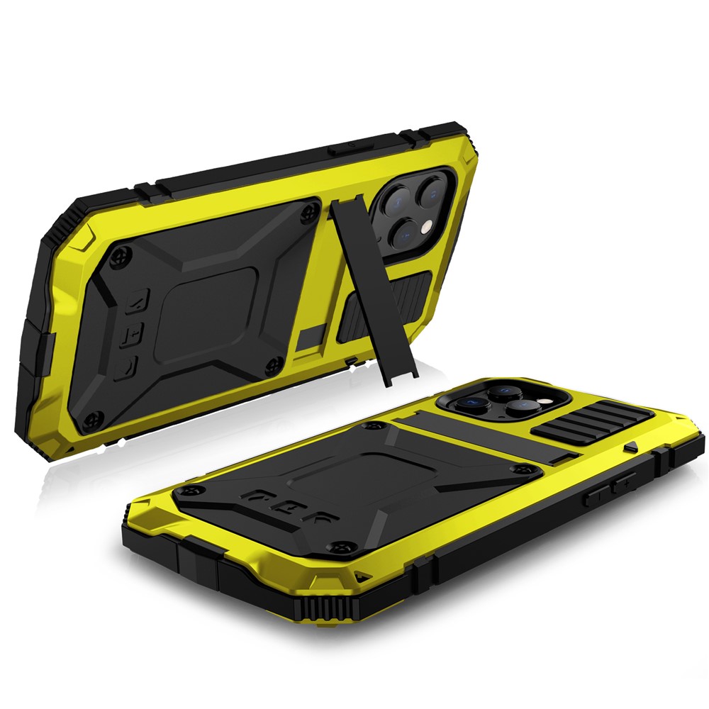 R-JUST Shockproof Dustproof Waterproof Protector Cover for iPhone 12 mini Kickstand Shell - Yellow