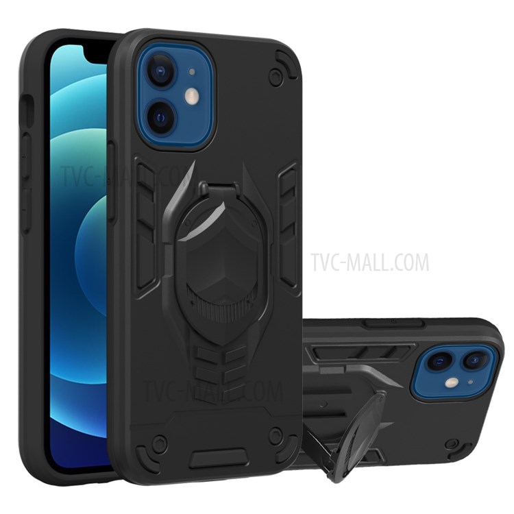 Shockproof PC + TPU Phone Case with Kickstand for iPhone 12 Mini - Black-1